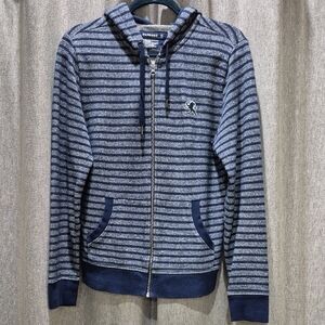Express Men's Navy Blue Gray Striped Zipper Hooded Jacket Hoodie Size: S Small